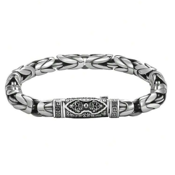 Stainless Steel Chain Link Bracelet, Mantra, Curb Hand Woven Engraved - Picture 4 of 4
